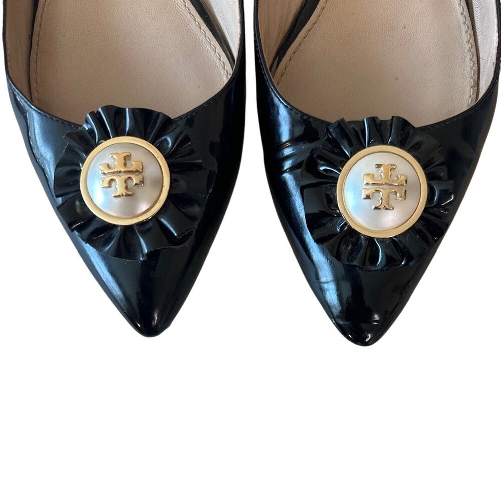 Tory Burch Melody Pointed Toe Patent‎ Flats Black 8 - Picture 2 of 15
